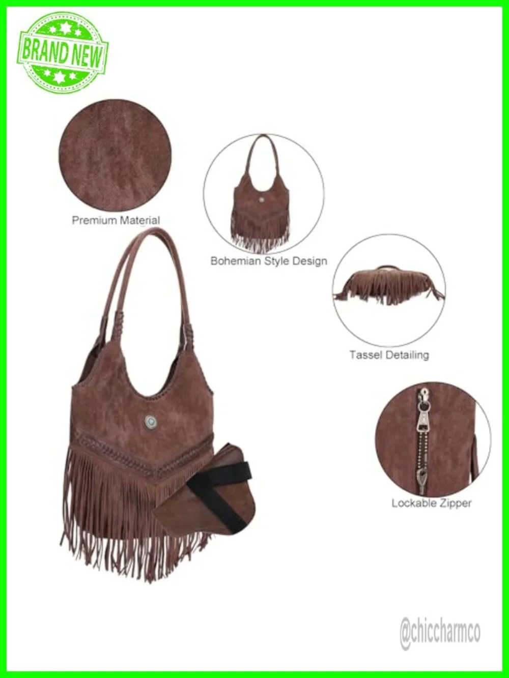 Suede Fringe Hobo Tote Bag with CCW Pocket - Tassel Shoulder Bag